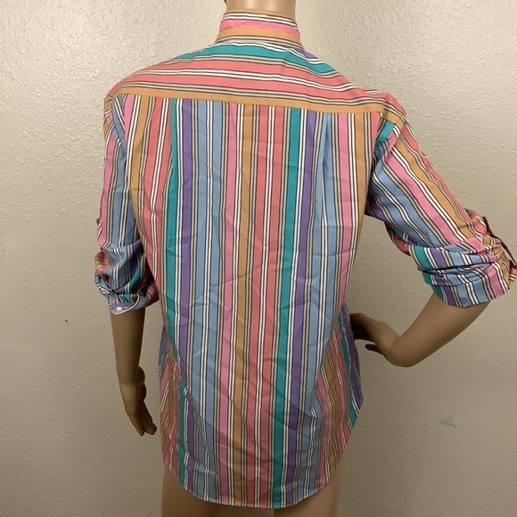 Vintage 80s/90s Liz Claiborne Multi Color Striped Button Down Shirt Size 6 - Picture 7 of 10